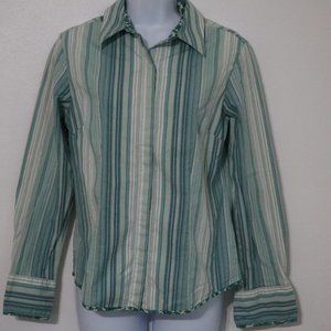 Green Stripes Top with Floral Piping